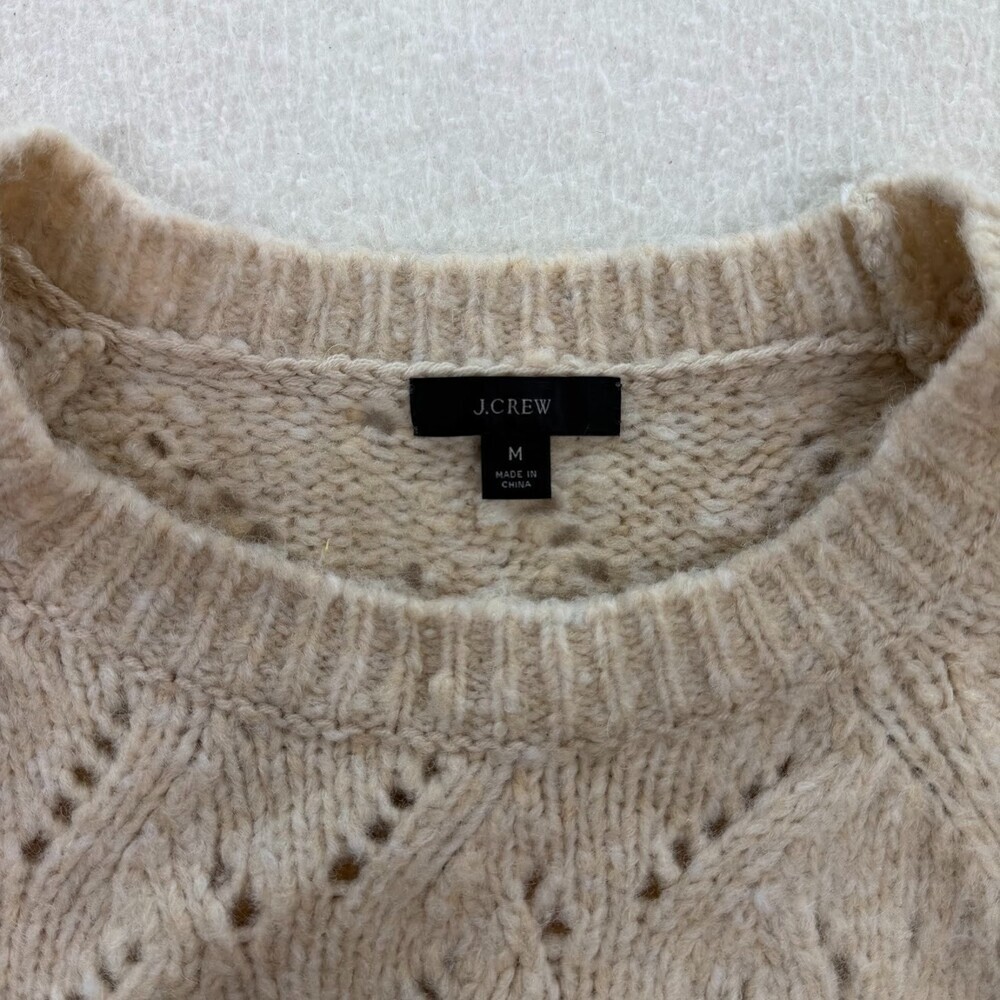 J.Crew Women's Pointelle Crewneck Knit Wool Blend Pullover Sweater Natural Sz M - Picture 4 of 7